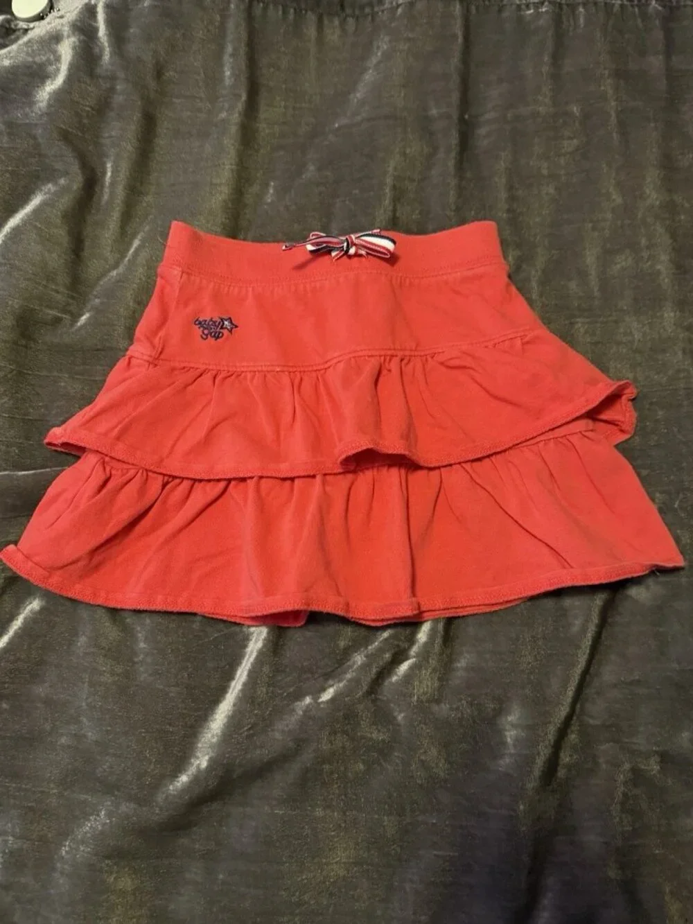 Vintage Y2K Baby Gap Red Tiered Layered Skirt Size 3T Red White Blue Ribbon